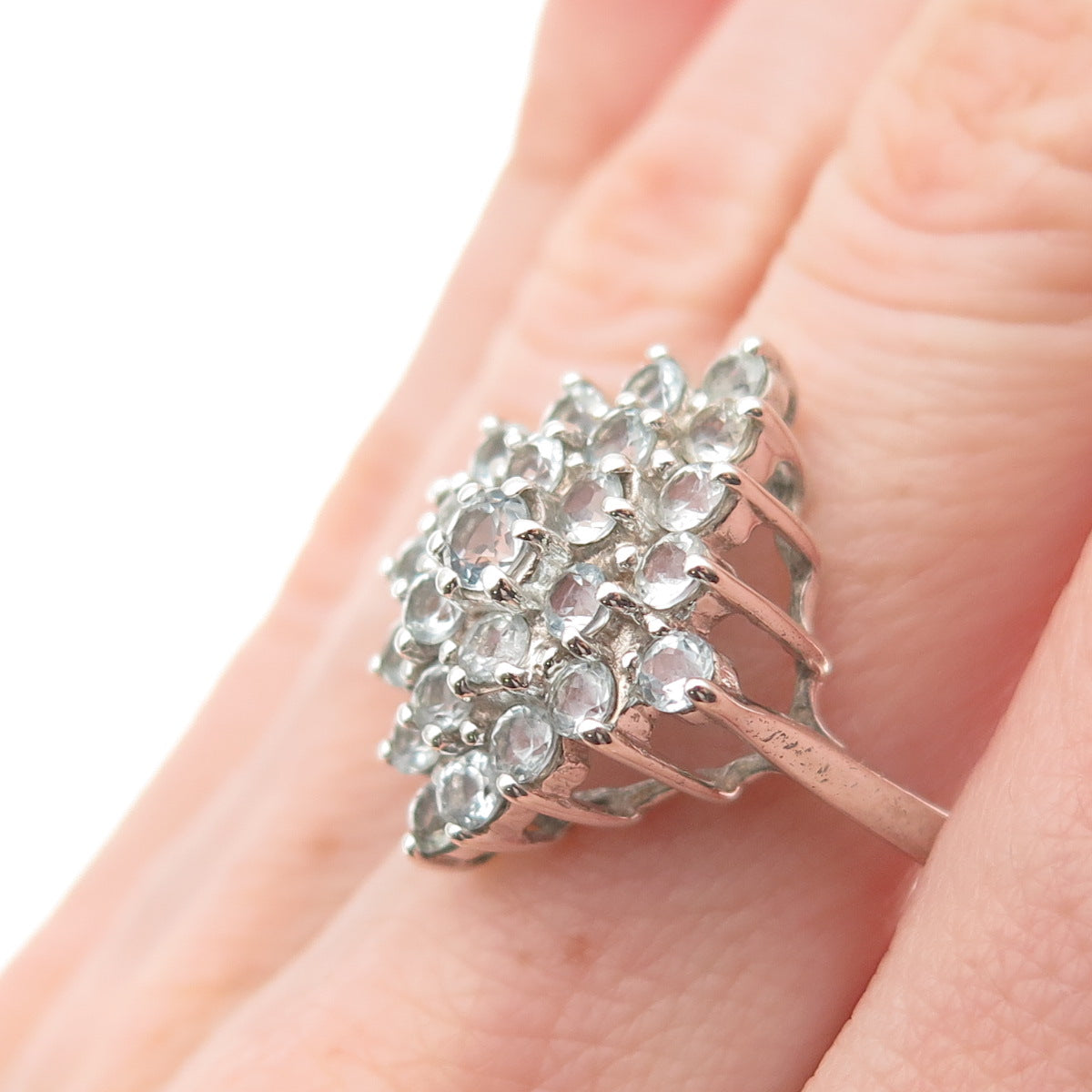 ROSS SIMONS 925 Sterling Silver Vintage Real Round-Cut Blue Topaz Ring Size 8