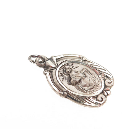 HMH Religious Sterling Antique Art Deco St. Christopher Catholic Medal Pendant