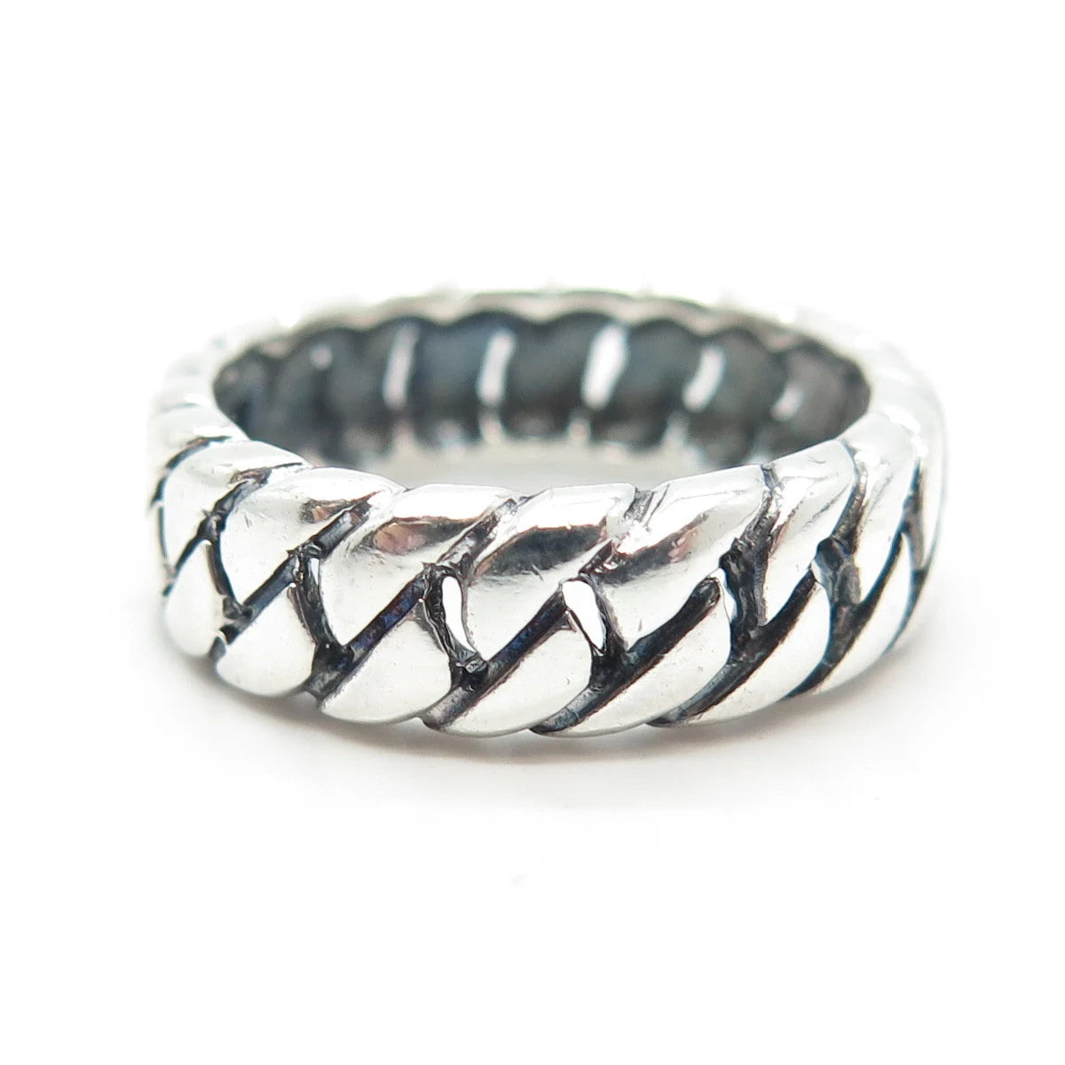 925 Sterling Silver Vintage Cuban Chain Band Ring Size 7.75