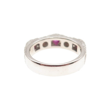 JUDITH RIPKA 925 Sterling Silver Real Ruby & C Z Ring Size 7 (missing 1 C Z)