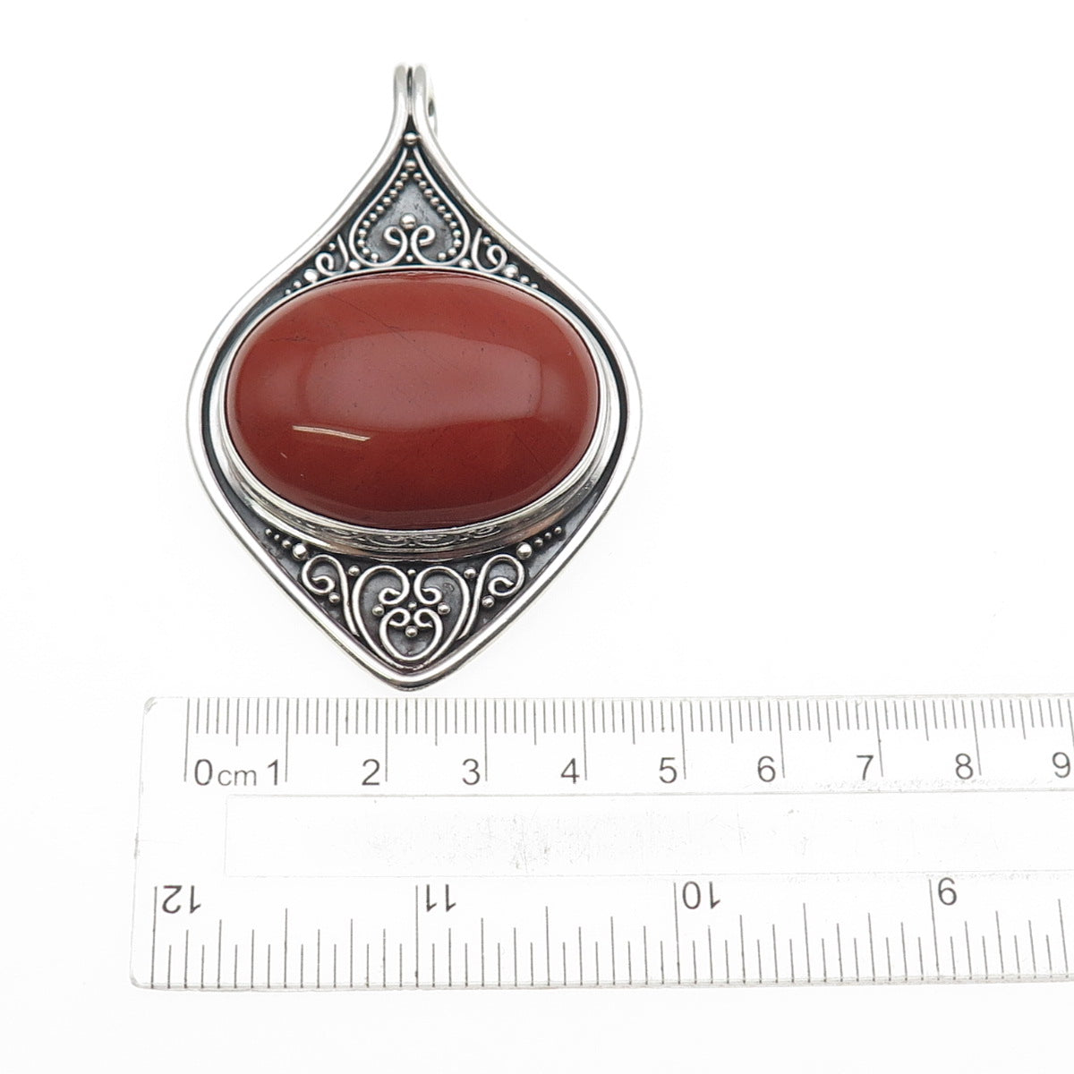 SUARTI BALI 925 Sterling Silver Vintage Real Red Jasper Oxidized Large Pendant