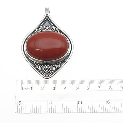 SUARTI BALI 925 Sterling Silver Vintage Real Red Jasper Oxidized Large Pendant