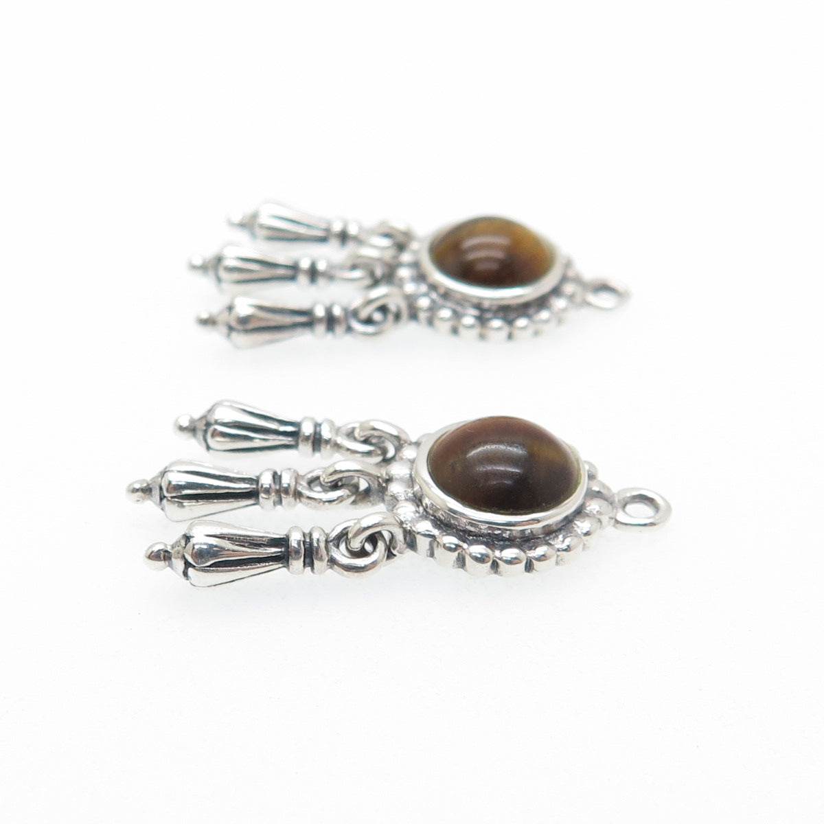 925 Sterling Silver Vintage Real Tiger Eye Modernist Dangle Jacket Earrings