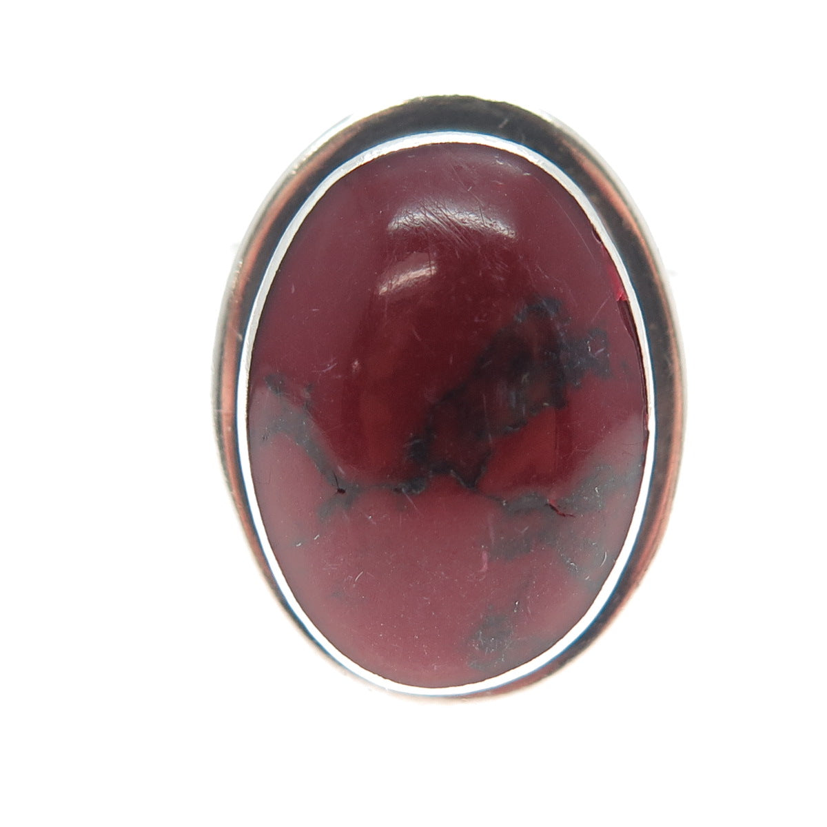 925 Sterling Silver Vintage Real Cabochon Red Jasper Modernist Ring Size 7.25