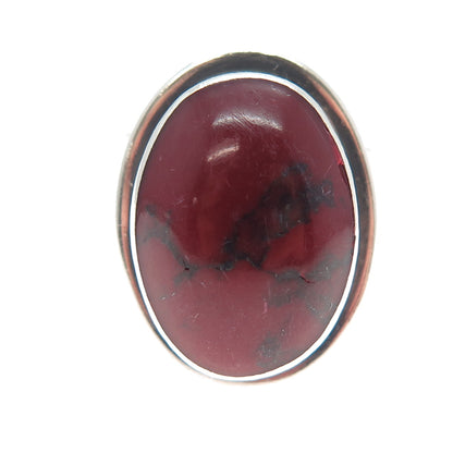 925 Sterling Silver Vintage Real Cabochon Red Jasper Modernist Ring Size 7.25