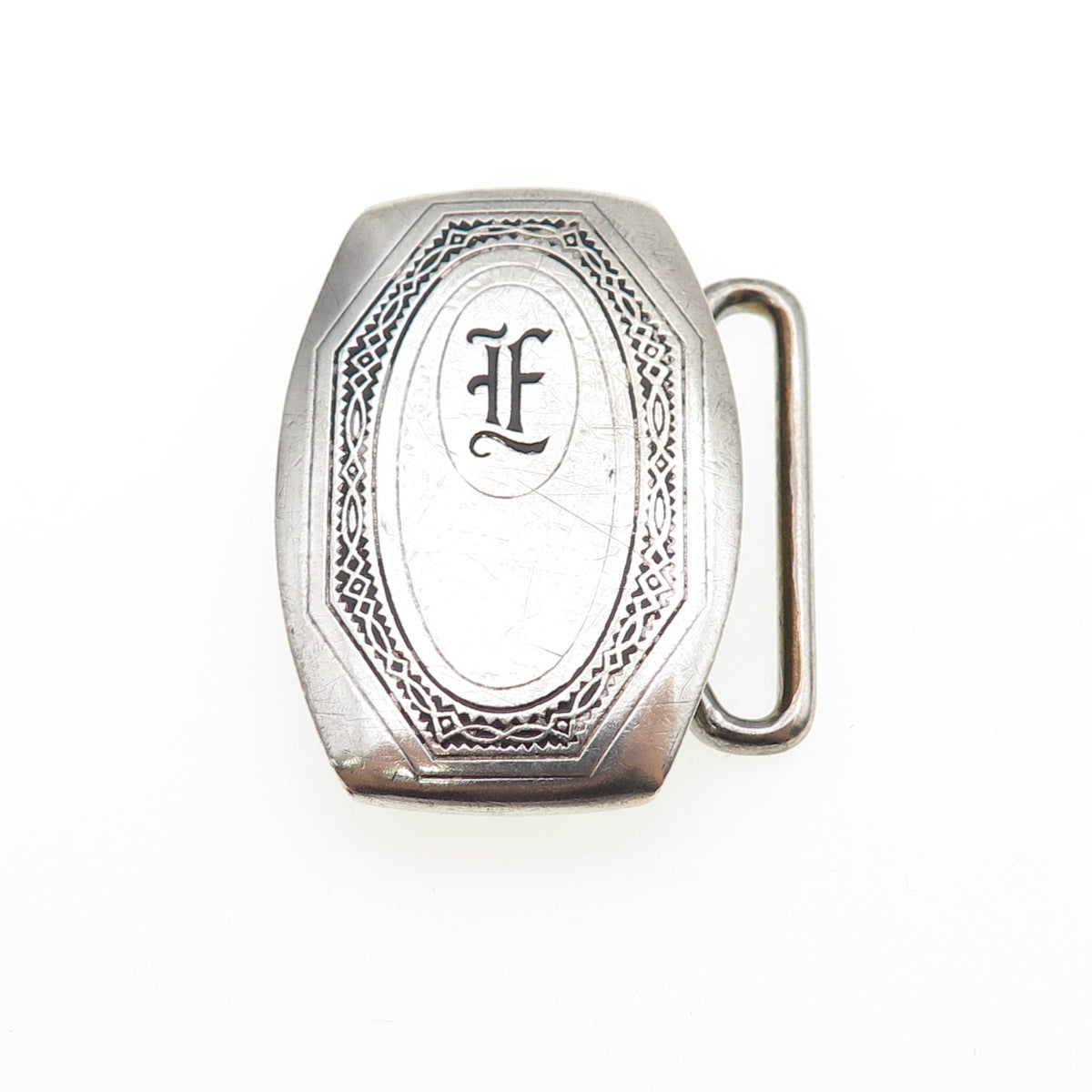 HICKOK Sterling Silver & Bronze Antique Art Deco Letter F Oxidized Belt Buckle