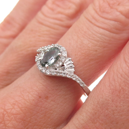 Chuck Clemency 925 Sterling Silver Real Green Amethyst & White Topaz Ring Size 8