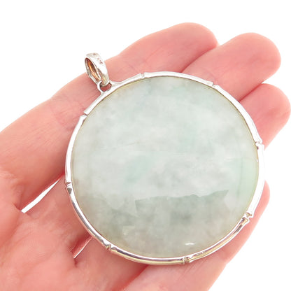 925 Sterling Silver Vintage Real Jade Bamboo Large 31.3g Pendant