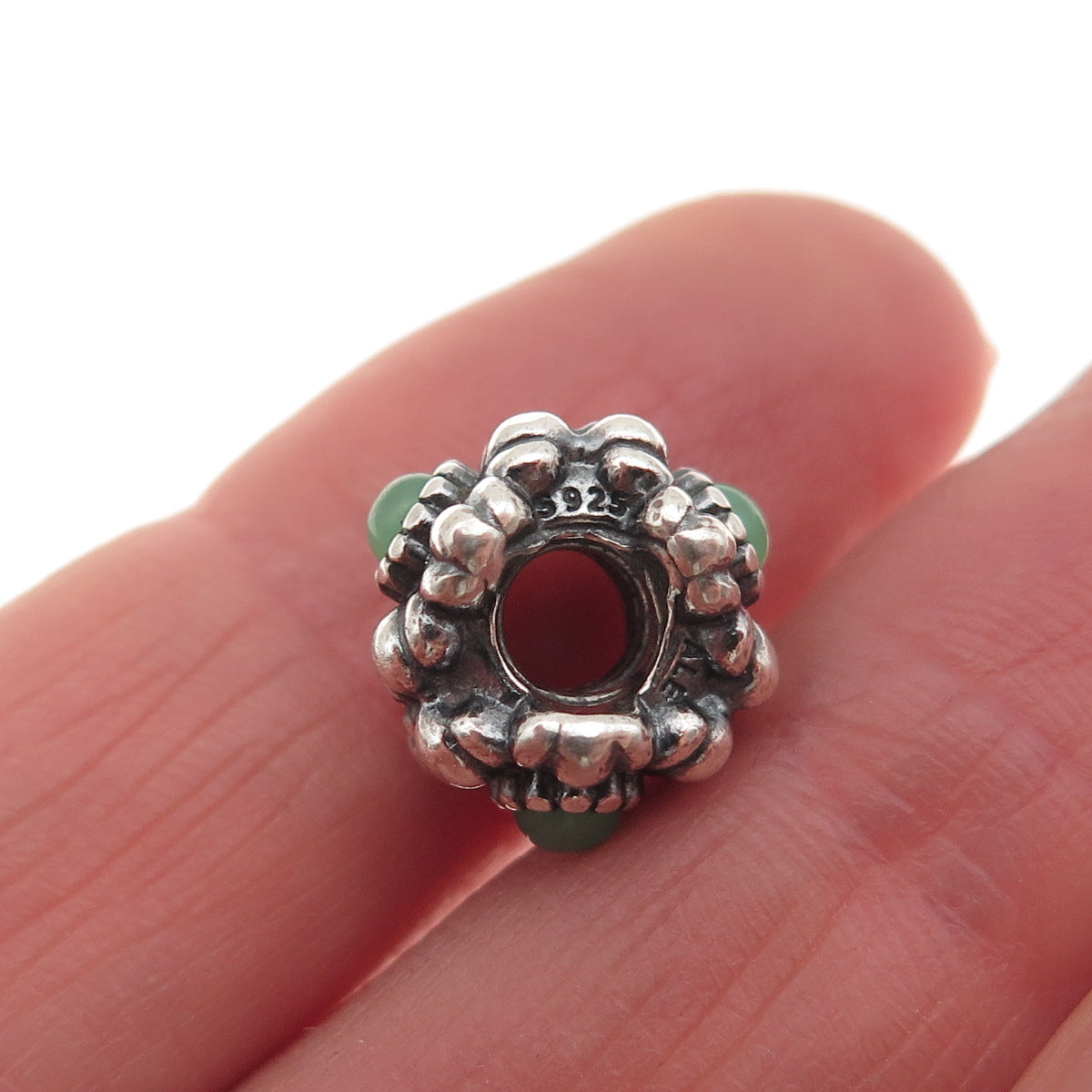 PANDORA Sterling Silver Real Chrysoprase Birthday Blooms May Slide Bead Charm