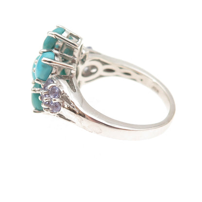 Chuck Clemency 925 Sterling Silver Real Turquoise & Tanzanite Ring Size 8.25