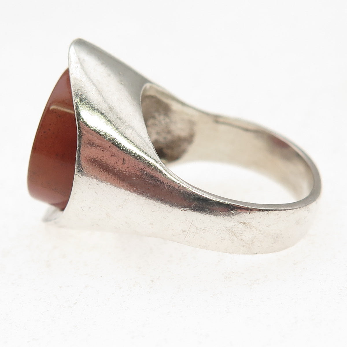 925 Sterling Silver Vintage Real Agate Modernist Oxidized Ring Size 7.25