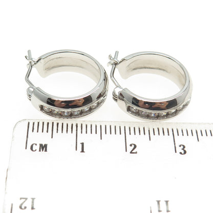 925 Sterling Silver Round-Cut C Z Hoop Earrings