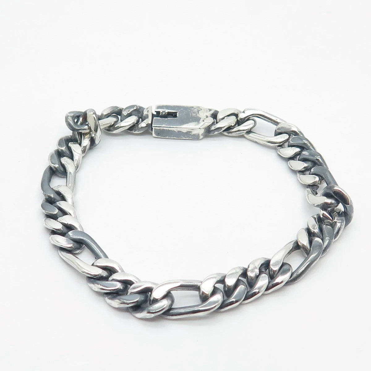925 Sterling Silver Vintage Mexico Figaro Link Bracelet 7.25"