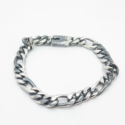 925 Sterling Silver Vintage Mexico Figaro Link Bracelet 7.25"
