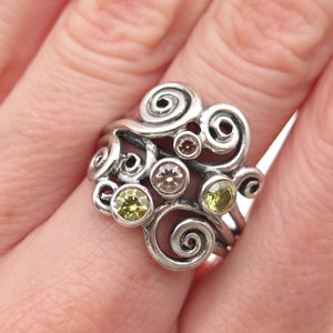 Pandora 925 Sterling Silver Multi-Color C Z Autumn Winds Swirls Ring Size 8