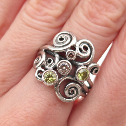 Pandora 925 Sterling Silver Multi-Color C Z Autumn Winds Swirls Ring Size 8