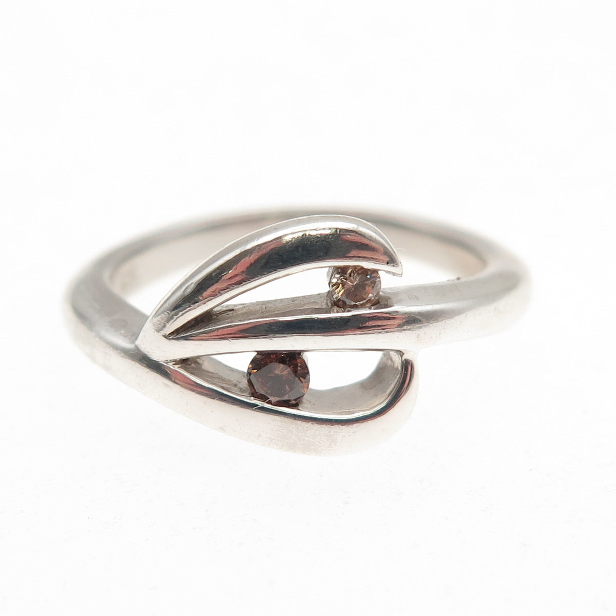 925 Sterling Silver Champagne & Cognac C Z Floral Ring Size 6.75