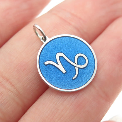 925 Sterling Silver Blue Enamel Capricorn Zodiac Minimalist Charm Pendant