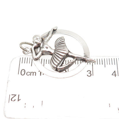 Beau 925 Sterling Silver Antique Art Deco Ballerina Oxidized Charm Pendant