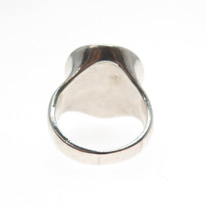 925 Sterling Silver Vintage Real Carnelian Modernist Oxidized Ring Size 6.5
