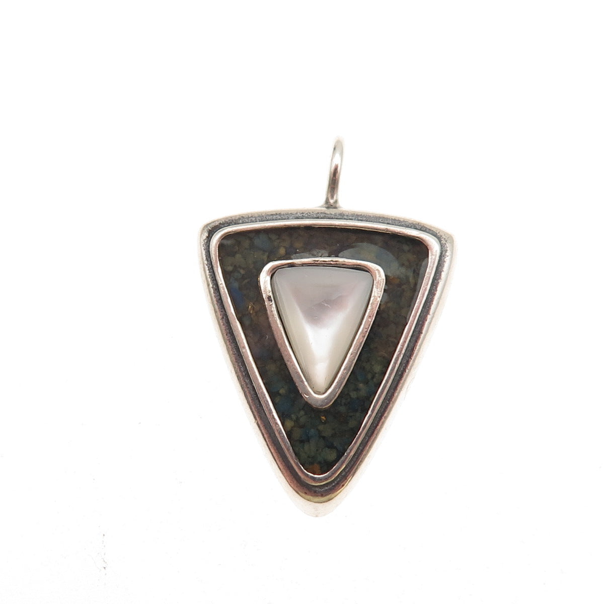 Carolyn Pollack 925 Sterling Silver Vintage Real Lapis Inlay & MOP Charm Pendant