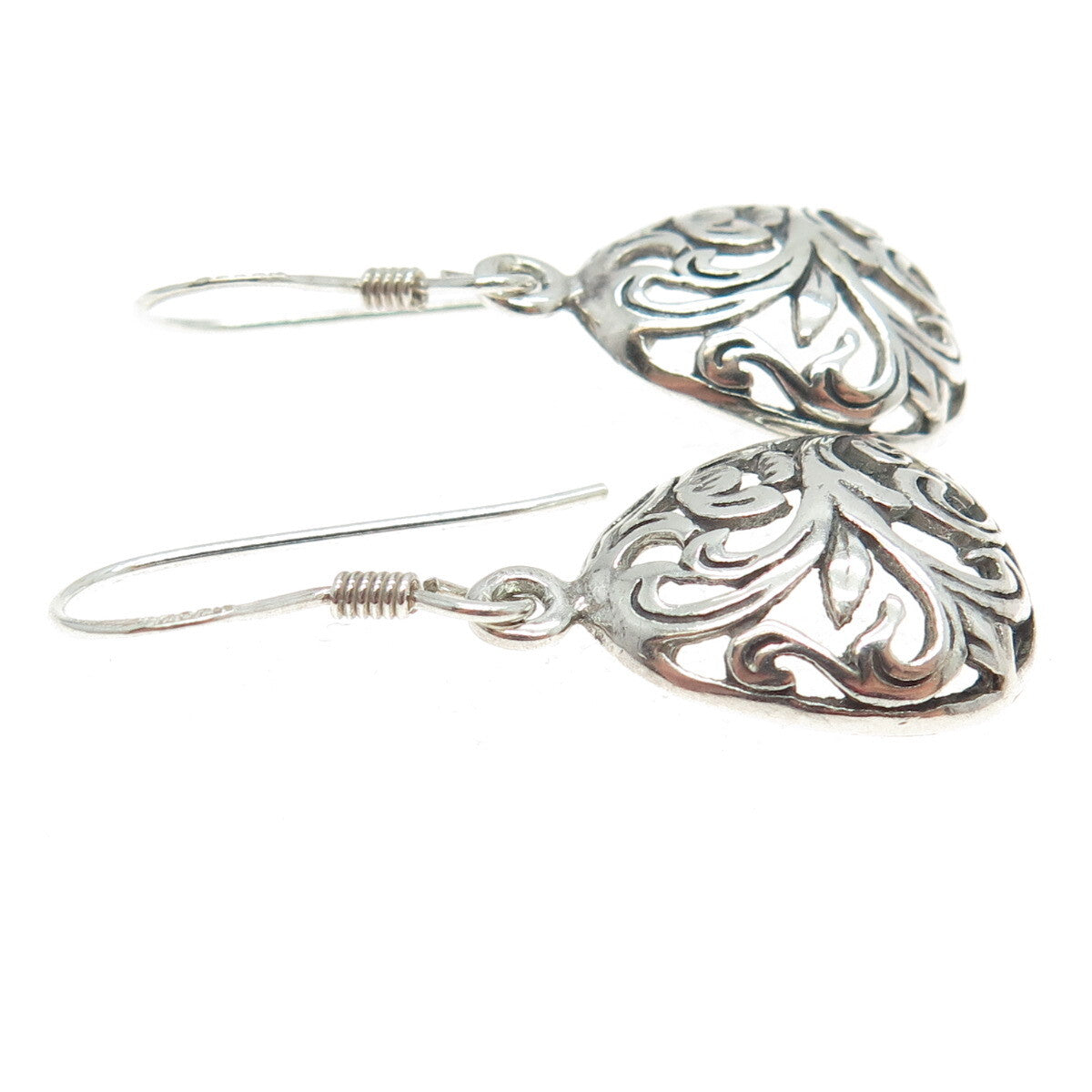 925 Sterling Silver Vintage Ornate Dangling Hook Earrings