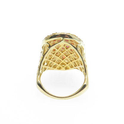 925 Sterling Silver Gold Plated Real Multi-Color Round-Cut Topaz Ring Size 7