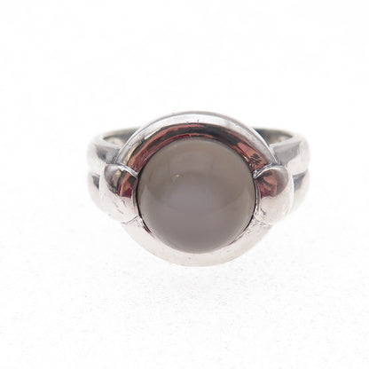 925 Sterling Silver Real Cat's Eye Modernist Oxidized Ring Size 10