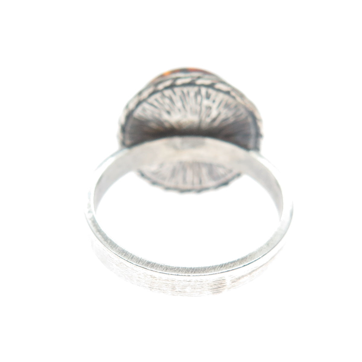 925 Sterling Silver Vintage Real Amber Modernist Oxidized Ring Size 6.5