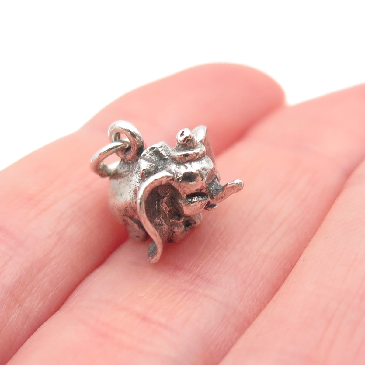 925 Sterling Silver Vintage Dumbo Elephant Oxidized 3D Mini Charm Pendant