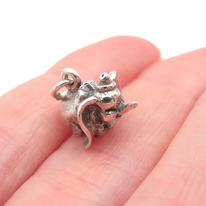 925 Sterling Silver Vintage Dumbo Elephant Oxidized 3D Mini Charm Pendant