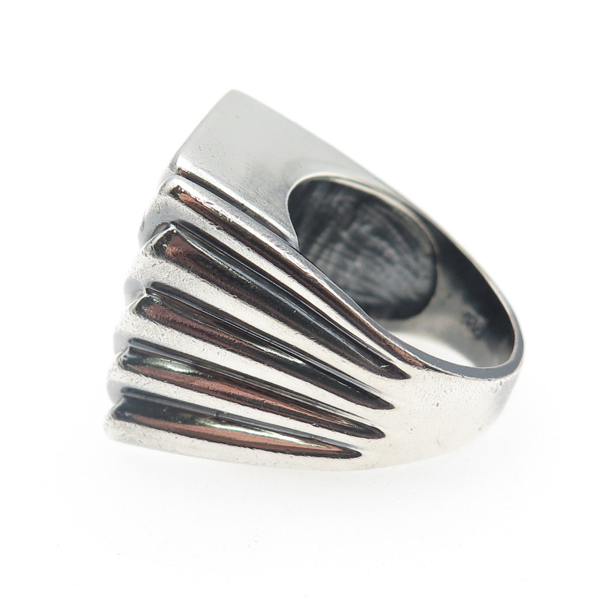 Carl Kallert 925 Sterling Silver Vintage Modernist Ribbed Oxidized Ring Size 7