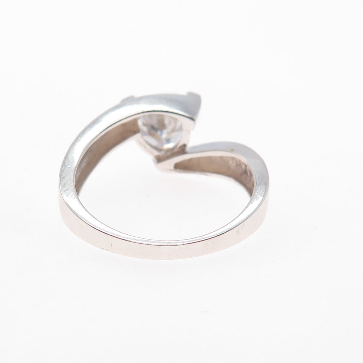 925 Sterling Silver Vintage Triangle-Cut C Z Bypass Ring Size 7.25