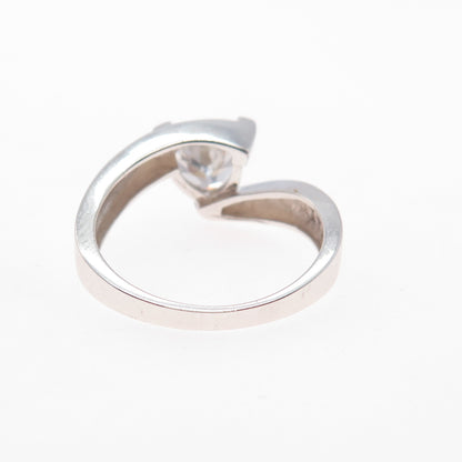 925 Sterling Silver Vintage Triangle-Cut C Z Bypass Ring Size 7.25