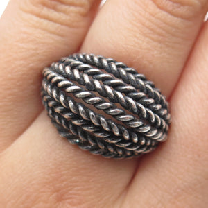 925 Sterling Silver Vintage Twisted Multi-Row Oxidized Dome Ring Size 6.75