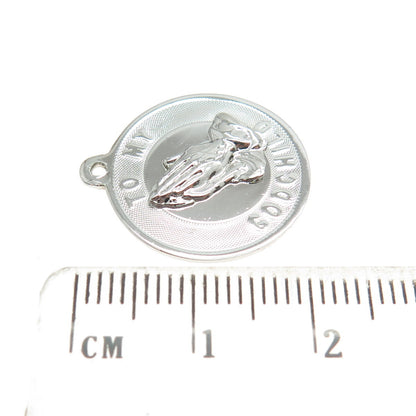 JEANOR 925 Sterling Silver Vintage To My Godchild Preyer Hands Charm Pendant