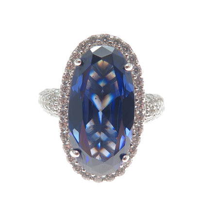 CHARLES WINSTON FOR BELLA LUCE 925 Sterling Silver Blue & Whit C Z Ring Size 8.5