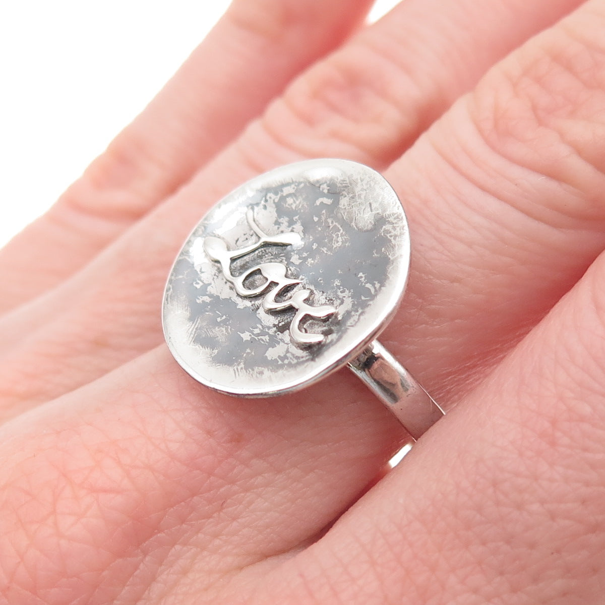 925 Sterling Silver Vintage Love Disc Ring Size 8.25