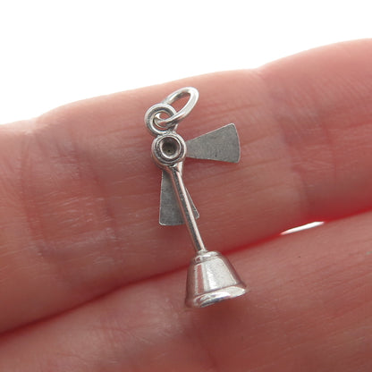 925 Sterling Silver Antique Stop & Go Train Tracks Sign Minimalist 3D Pendant