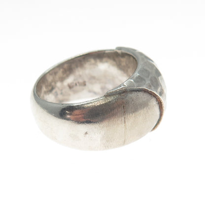 925 Sterling Silver Vintage Modernist Hammered Oxidized Ring Size 6.5