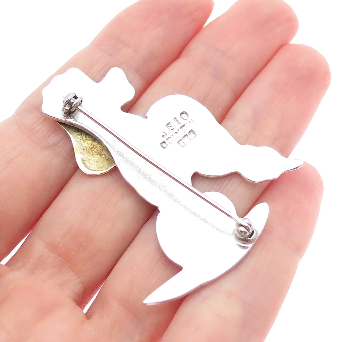 925 Sterling Silver 2-Tone Vintage Mexico Dog Hammered Pin Brooch