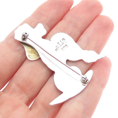 925 Sterling Silver 2-Tone Vintage Mexico Dog Hammered Pin Brooch