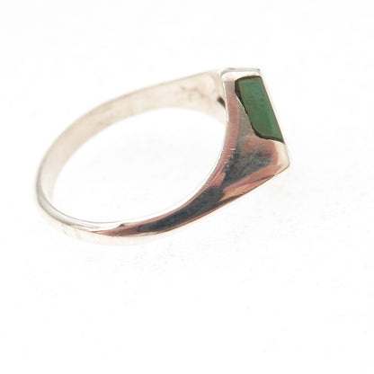 925 Sterling Silver Vintage Mexico Real Turquoise Sodalite Modernist Ring Size 6