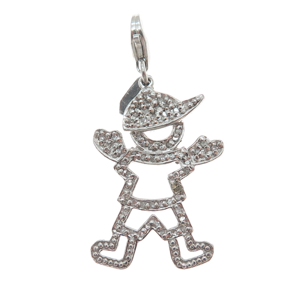 DASAN INC 925 Sterling Silver Real Round-Cut Diamond Boy Lobster Lock Pendant