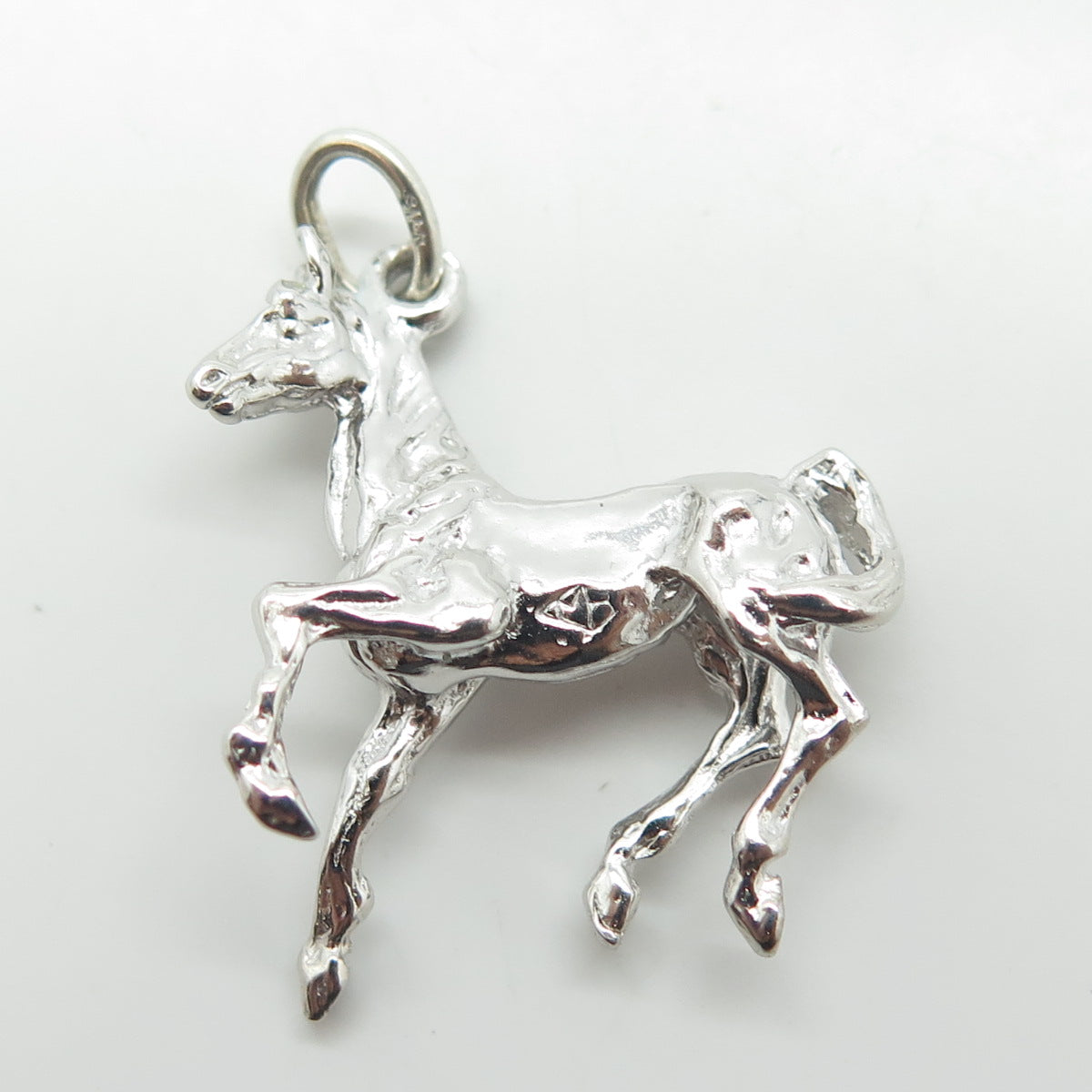 925 Sterling Silver Vintage Racing Horse Charm Pendant