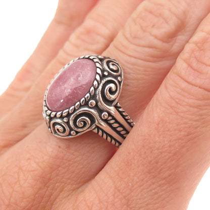 Carolyn Pollack 925 Sterling Silver Vintage Real Rhodonite Spiral Ring Size 7.5