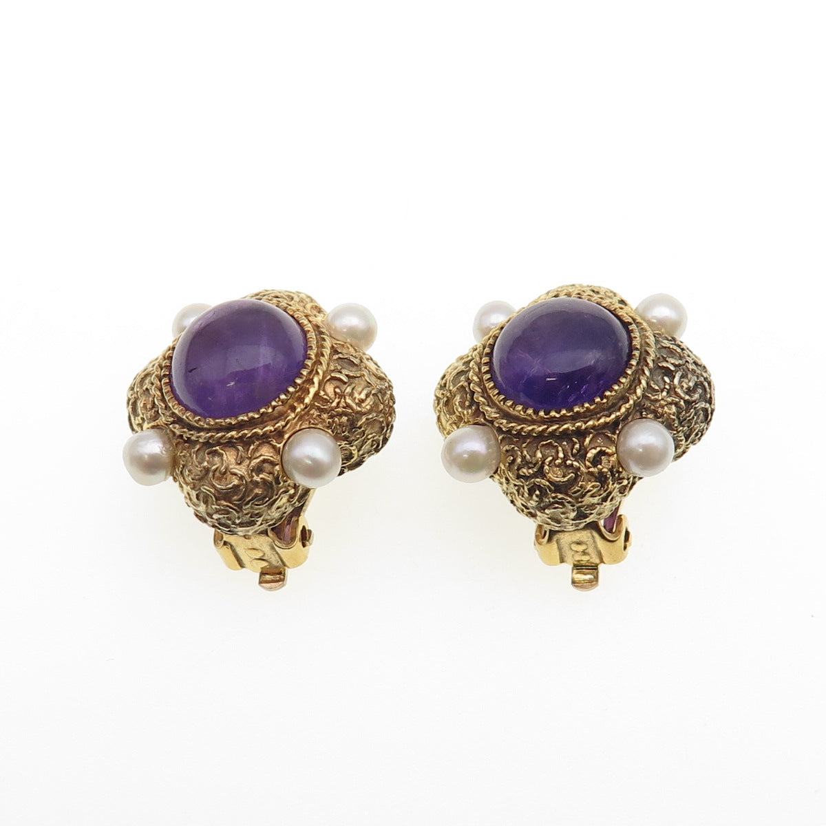 Museum of Fine Arts Sterling Silver GP Vintage Pearl & Amethyst Clip On Earrings