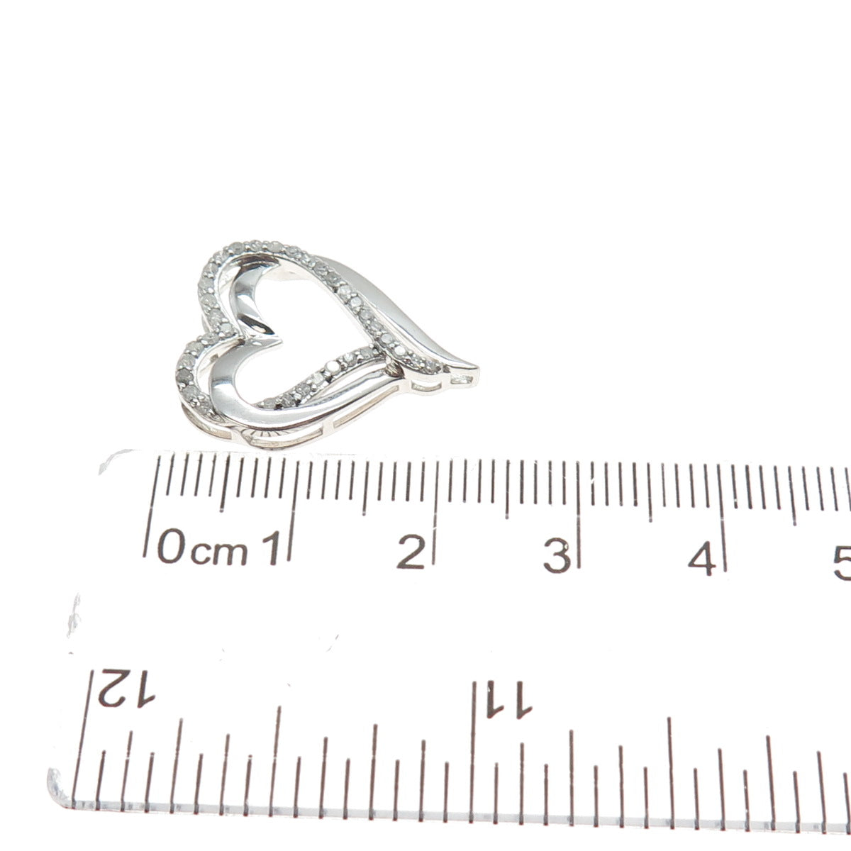 RL RICHLINE Sterling Silver Real Round-Cut Diamond Double Heart Slide Pendant