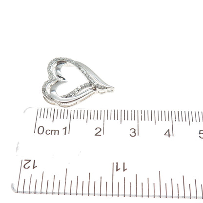 RL RICHLINE Sterling Silver Real Round-Cut Diamond Double Heart Slide Pendant