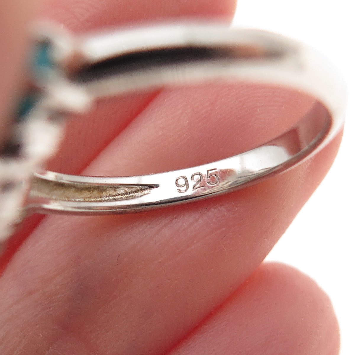 925 Sterling Silver Real Sleeping Beauty Turquoise & Blue Topaz Ring Size 8.25